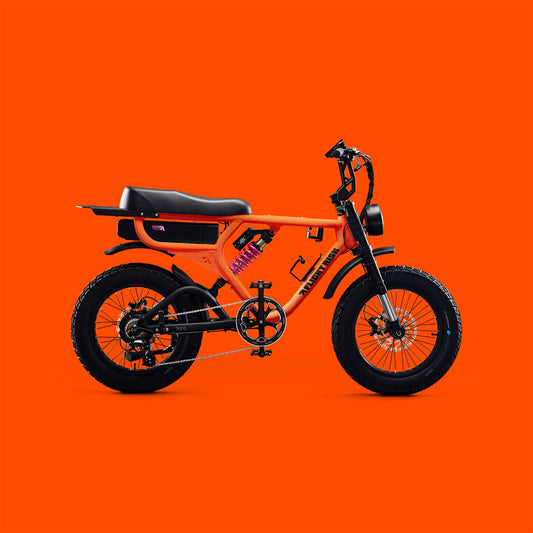 Orange trending e-bike from Flight Risk Australia including GPS, blinkers and safe charger