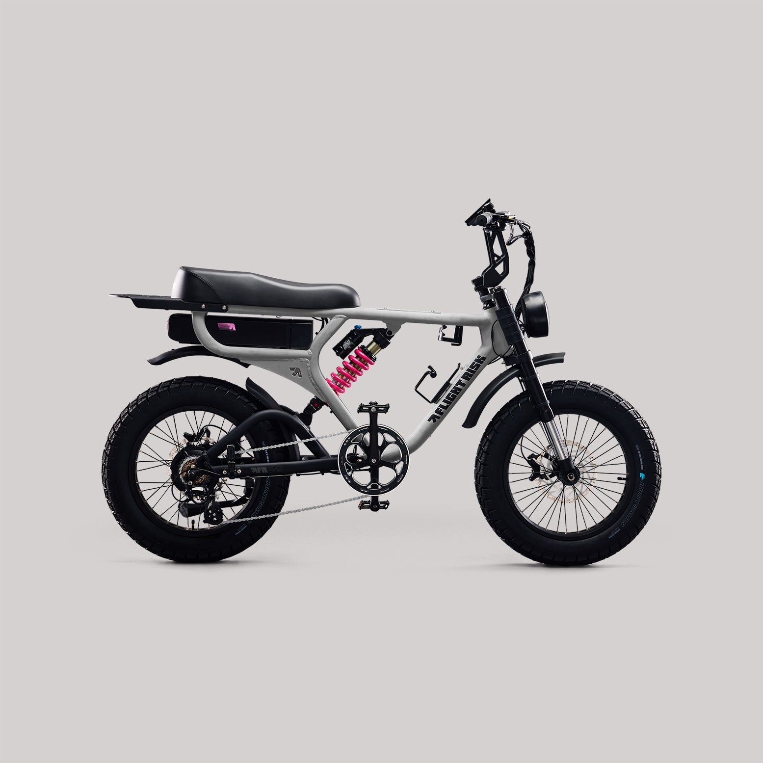 FR555 in Silver - electric bike with suspension, gps and blinkers from Flight Risk Australian e-bikes