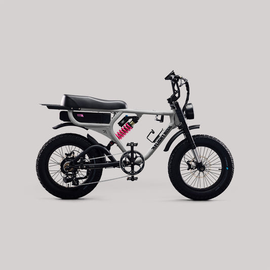 FR555 in Silver - electric bike with suspension, gps and blinkers from Flight Risk Australian e-bikes