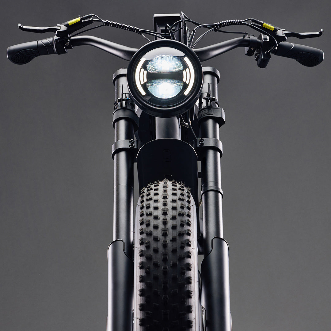 FR666 e-bike from Flight Risk with headlights and blinkers in Harley Style