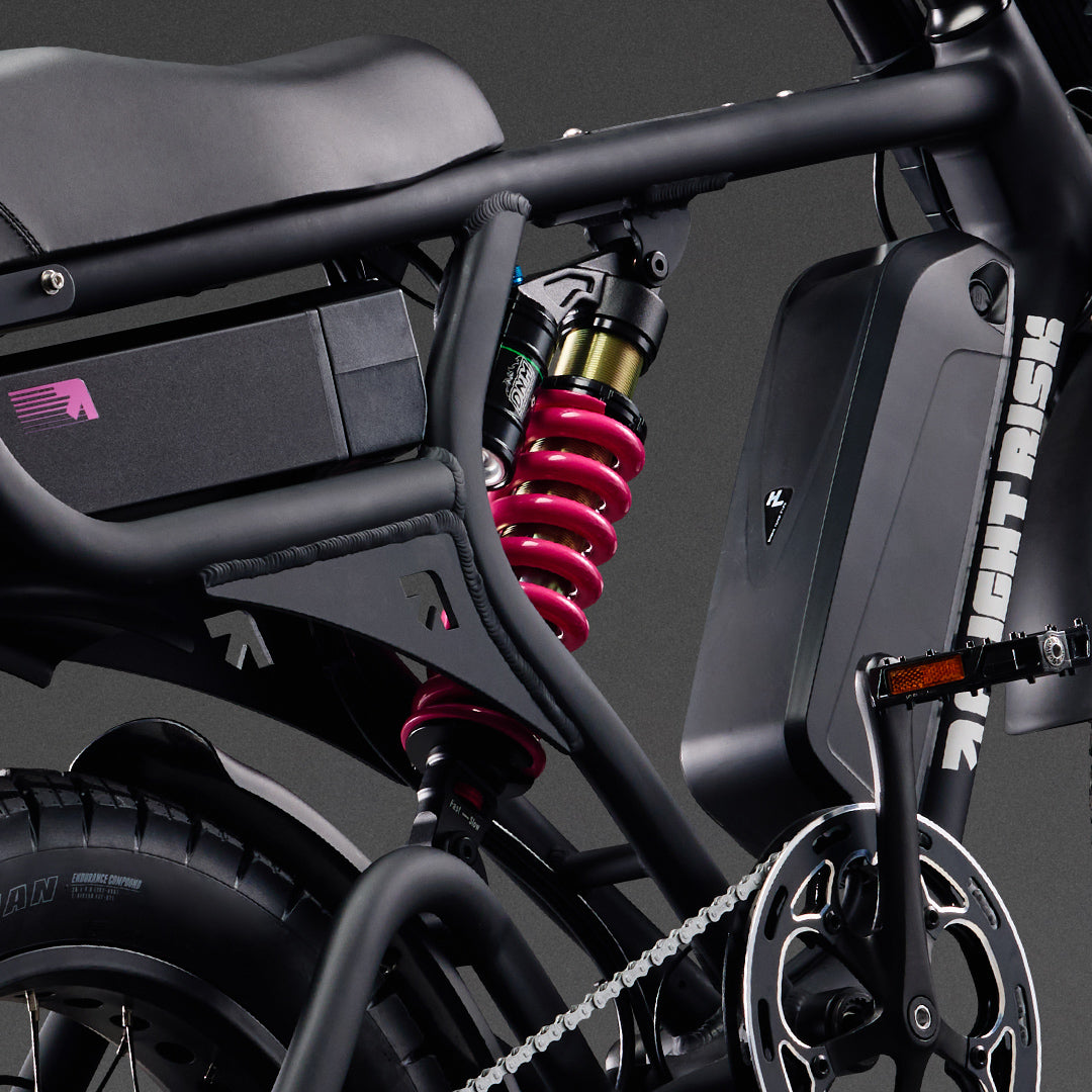 dual motor electric bike with suspension from Flight Risk FR777 in black